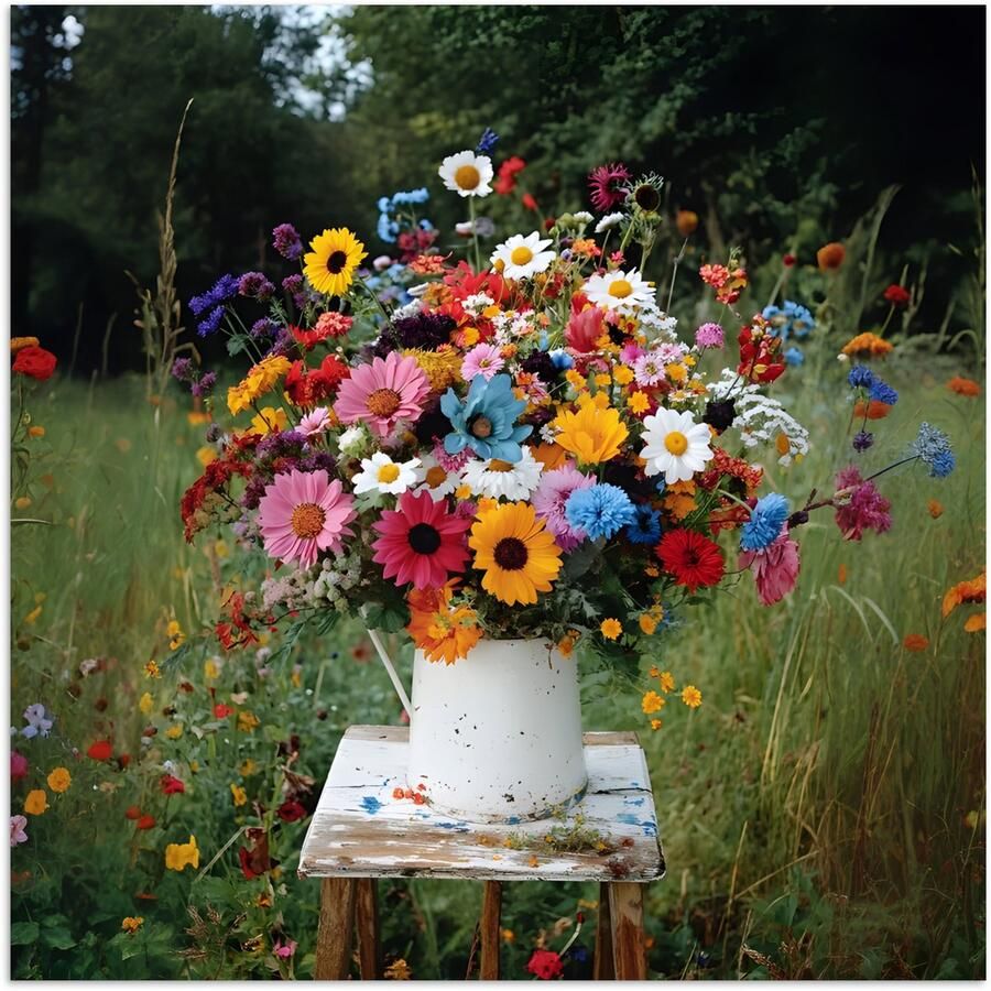 PosterMonkey Poster 30x30 cm Bloemen Krukje Gieter Veld Posters Kamer decoratie Wanddecoratie woonkamer Muurdecoratie slaapkamer