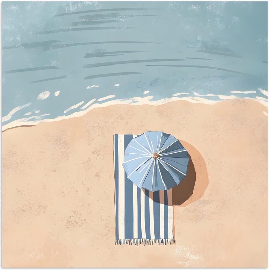 PosterMonkey Poster 30x30 cm Strandlaken Strepen Parasol Strand Posters Kamer decoratie Wanddecoratie woonkamer Muurdecoratie slaapkamer