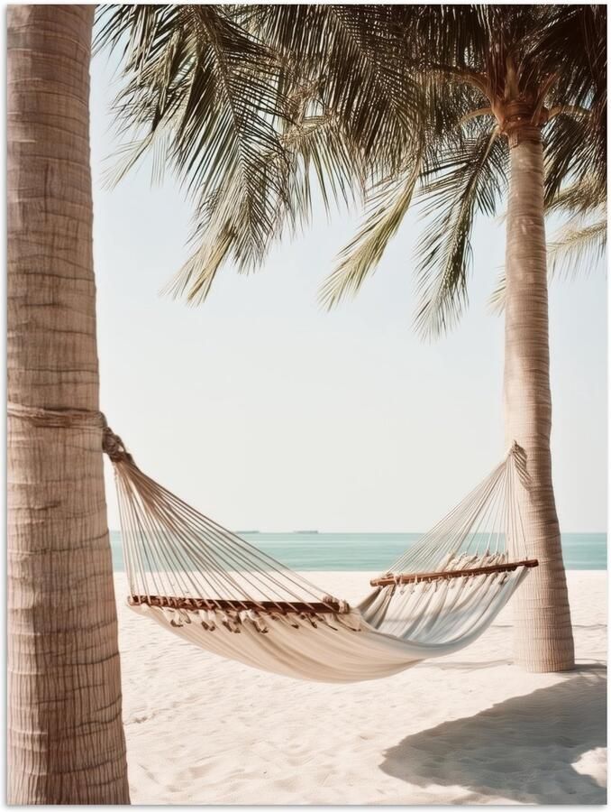 PosterMonkey Poster 30x40 cm Hangmat Palmbomen Strand Zee Posters Kamer decoratie Wanddecoratie woonkamer Muurdecoratie slaapkamer