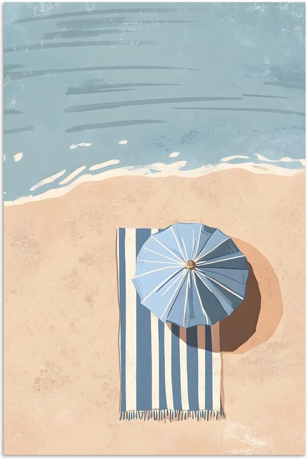 PosterMonkey Poster 120x180 cm Strandlaken Strepen Parasol Strand Posters Kamer decoratie Wanddecoratie woonkamer Muurdecoratie slaapkamer XXL
