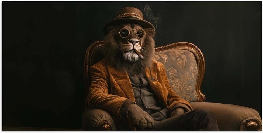 PosterMonkey Poster 80x40 cm Bril Leeuw Bank Hoed Posters Kamer decoratie Wanddecoratie woonkamer Muurdecoratie slaapkamer