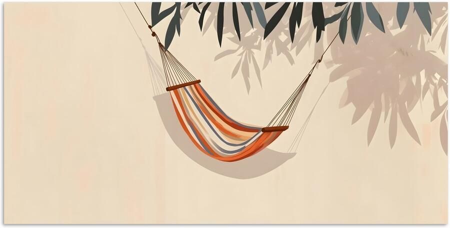 PosterMonkey Poster 120x60 cm Hangmat Kleurrijk Bladeren Schaduw Posters Kamer decoratie Wanddecoratie woonkamer Muurdecoratie slaapkamer