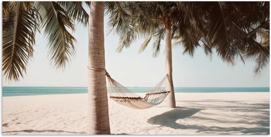 PosterMonkey Poster 40x20 cm Hangmat Palmbomen Strand Zee Posters Kamer decoratie Wanddecoratie woonkamer Muurdecoratie slaapkamer