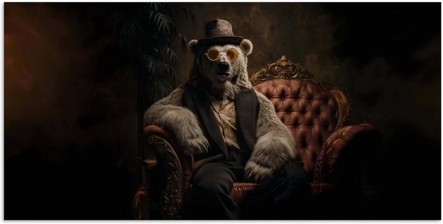 PosterMonkey Poster 80x40 cm Ijsbeer Hoed Bril Stoel Posters Kamer decoratie Wanddecoratie woonkamer Muurdecoratie slaapkamer