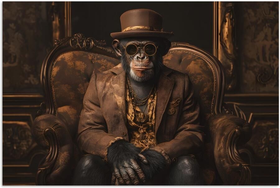 PosterMonkey Poster 180x120 cm Chimpansee Stoel Pak Bruin Posters Kamer decoratie Wanddecoratie woonkamer Muurdecoratie slaapkamer XXL