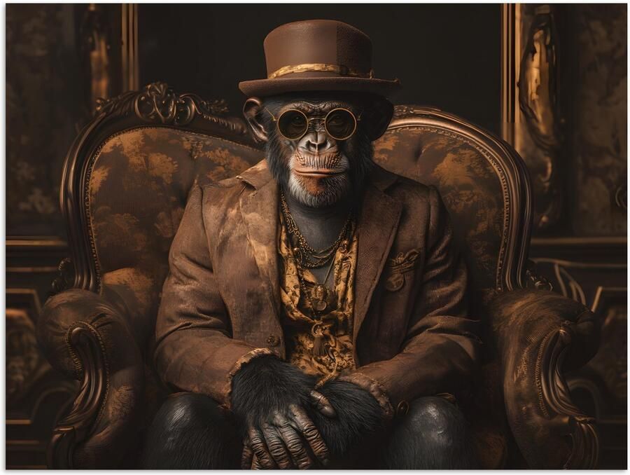 PosterMonkey Poster 160x120 cm Chimpansee Stoel Pak Bruin Posters Kamer decoratie Wanddecoratie woonkamer Muurdecoratie slaapkamer XXL