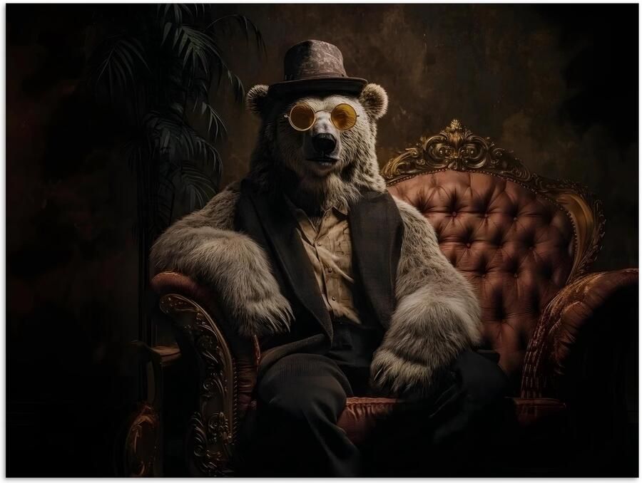 PosterMonkey Poster 160x120 cm Ijsbeer Hoed Bril Stoel Posters Kamer decoratie Wanddecoratie woonkamer Muurdecoratie slaapkamer XXL