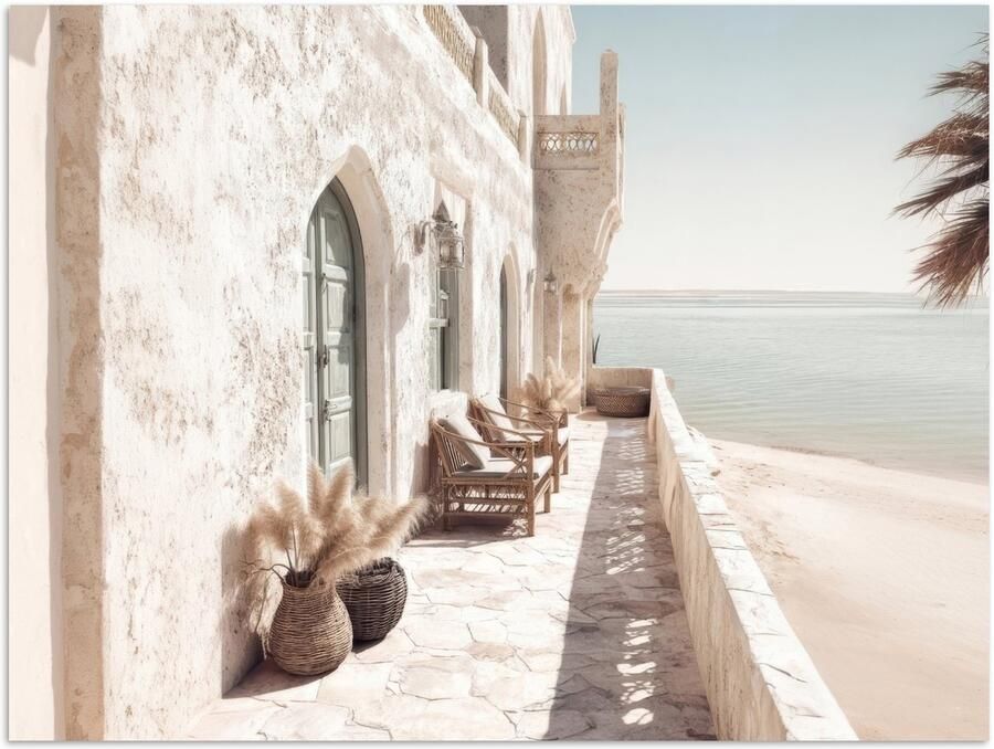 PosterMonkey Poster 160x120 cm Terras Stoelen Strand Beige Posters Kamer decoratie Wanddecoratie woonkamer Muurdecoratie slaapkamer XXL