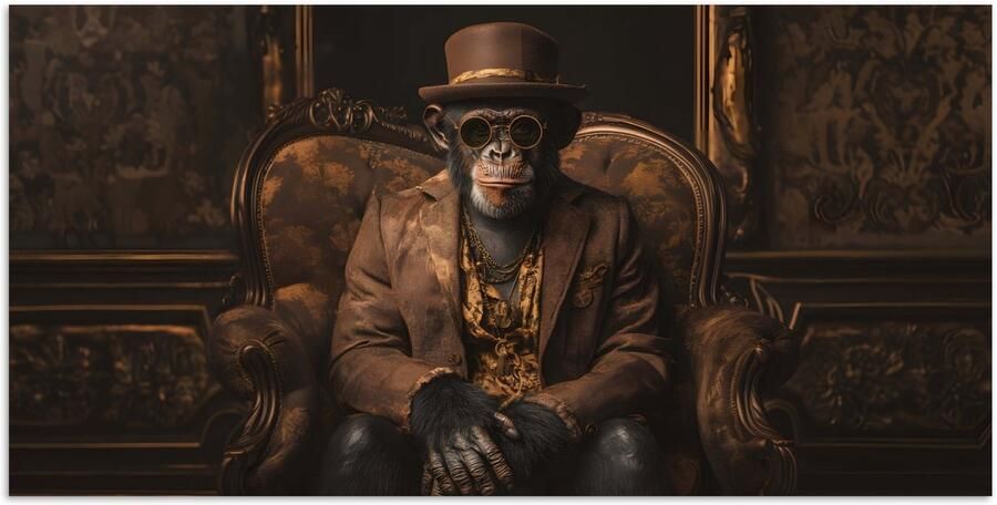 PosterMonkey Poster 80x40 cm Chimpansee Stoel Pak Bruin Posters Kamer decoratie Wanddecoratie woonkamer Muurdecoratie slaapkamer