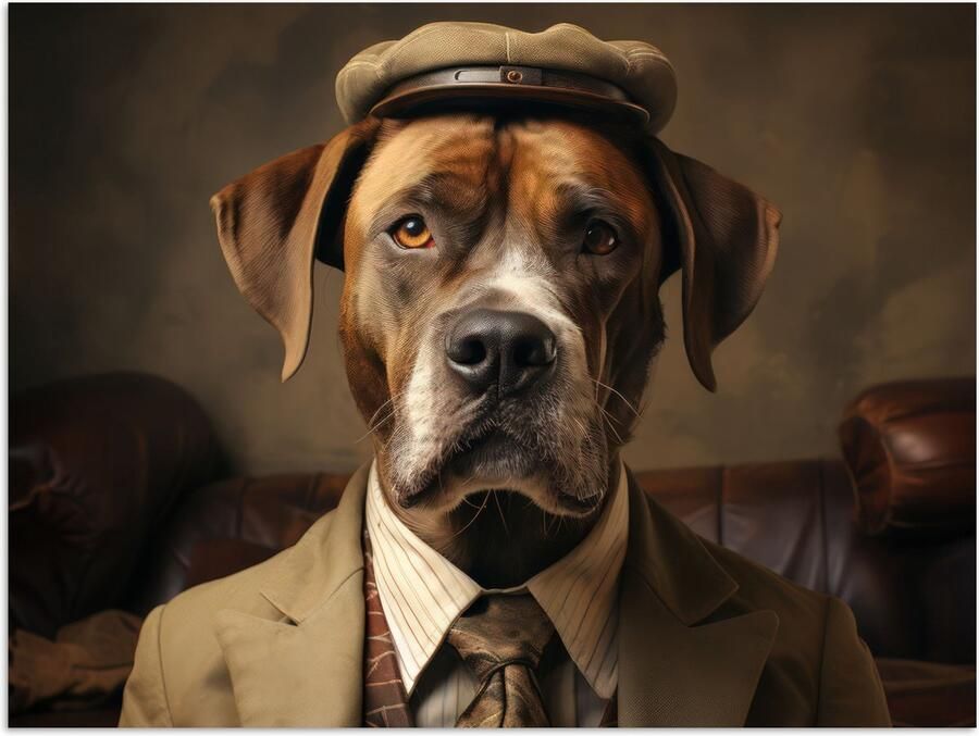 PosterMonkey Poster 120x90 cm Vintage Hond Hoed Pak Bank Bruin Posters Kamer decoratie Wanddecoratie woonkamer Muurdecoratie slaapkamer