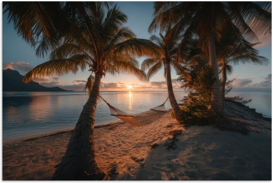 PosterMonkey Poster 180x120 cm Palmbomen Hangmat Strand Zonsondergang Posters Kamer decoratie Wanddecoratie woonkamer Muurdecoratie slaapkamer XXL