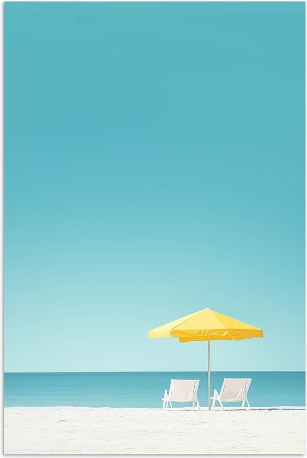 PosterMonkey Poster 120x180 cm Strand Blauwe lucht Geel Parasol Posters Kamer decoratie Wanddecoratie woonkamer Muurdecoratie slaapkamer XXL