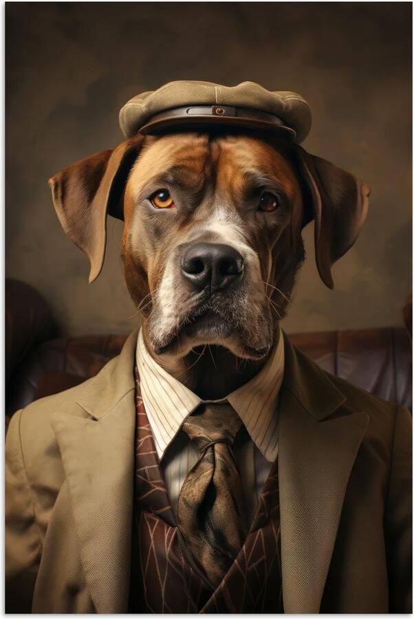 PosterMonkey Poster 60x90 cm Vintage Hond Hoed Pak Bank Bruin Posters Kamer decoratie Wanddecoratie woonkamer Muurdecoratie slaapkamer