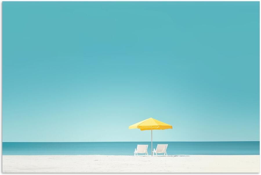 PosterMonkey Poster 30x20 cm Strand Blauwe lucht Geel Parasol Posters Kamer decoratie Wanddecoratie woonkamer Muurdecoratie slaapkamer