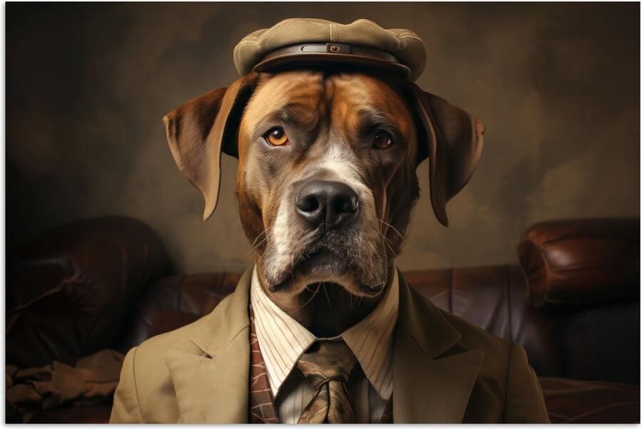 PosterMonkey Poster 90x60 cm Vintage Hond Hoed Pak Bank Bruin Posters Kamer decoratie Wanddecoratie woonkamer Muurdecoratie slaapkamer