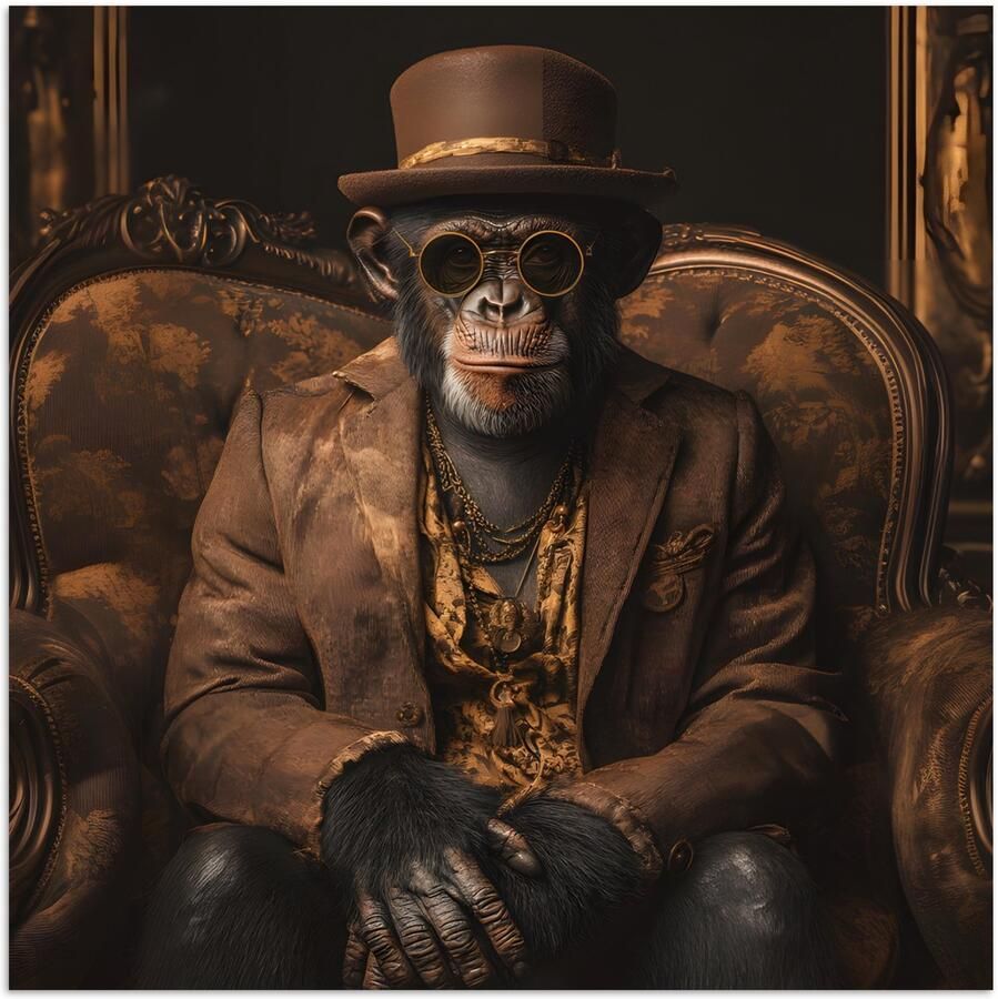 PosterMonkey Poster 50x50 cm Chimpansee Stoel Pak Bruin Posters Kamer decoratie Wanddecoratie woonkamer Muurdecoratie slaapkamer