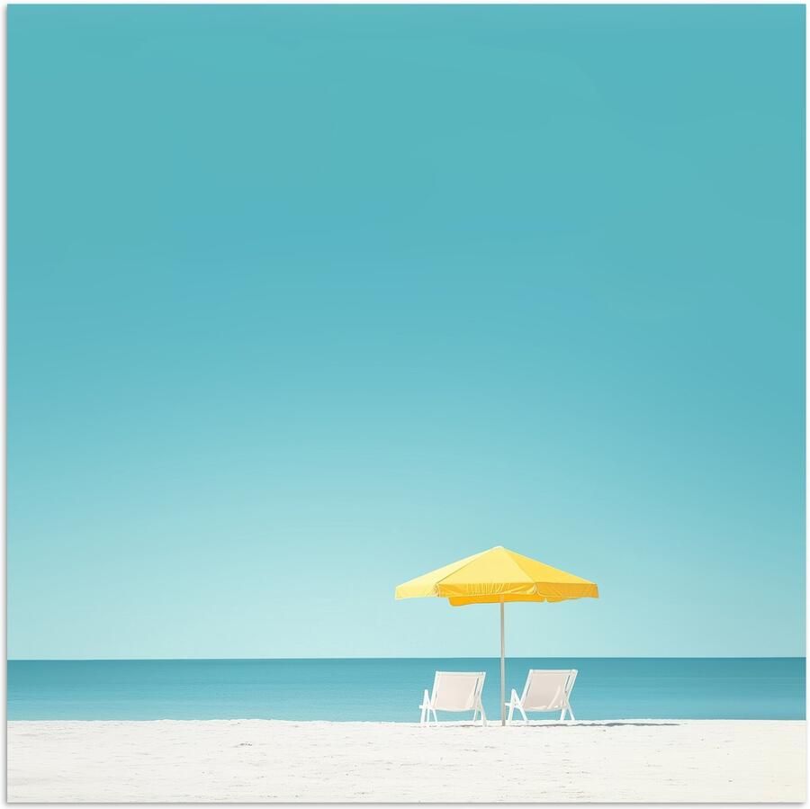 PosterMonkey Poster 30x30 cm Strand Blauwe lucht Geel Parasol Posters Kamer decoratie Wanddecoratie woonkamer Muurdecoratie slaapkamer