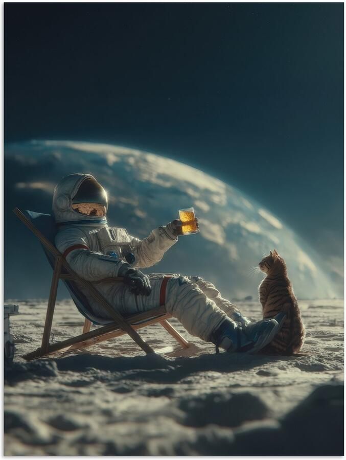 PosterMonkey Poster 30x40 cm Astronaut Kat Glas Stoel Posters Kamer decoratie Wanddecoratie woonkamer Muurdecoratie slaapkamer