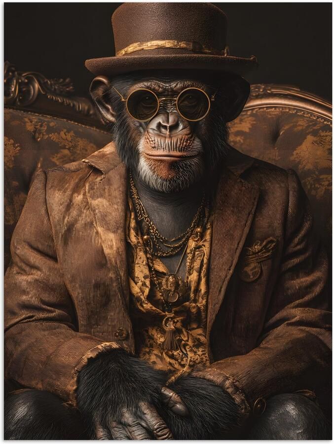 PosterMonkey Poster 120x160 cm Chimpansee Stoel Pak Bruin Posters Kamer decoratie Wanddecoratie woonkamer Muurdecoratie slaapkamer XXL
