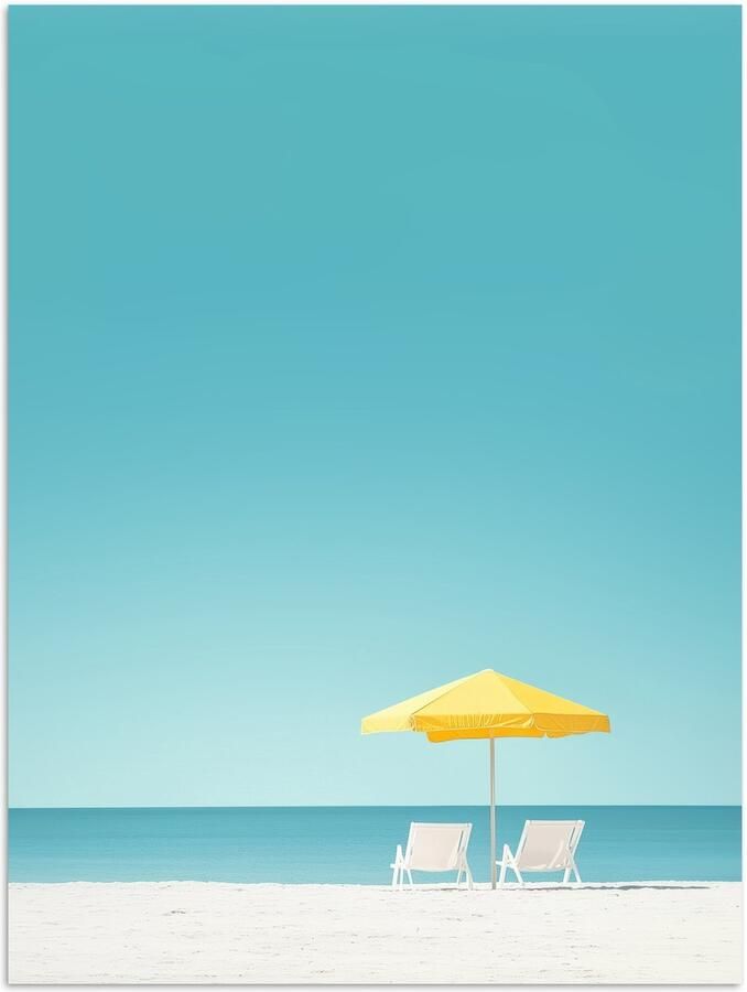 PosterMonkey Poster 30x40 cm Strand Blauwe lucht Geel Parasol Posters Kamer decoratie Wanddecoratie woonkamer Muurdecoratie slaapkamer