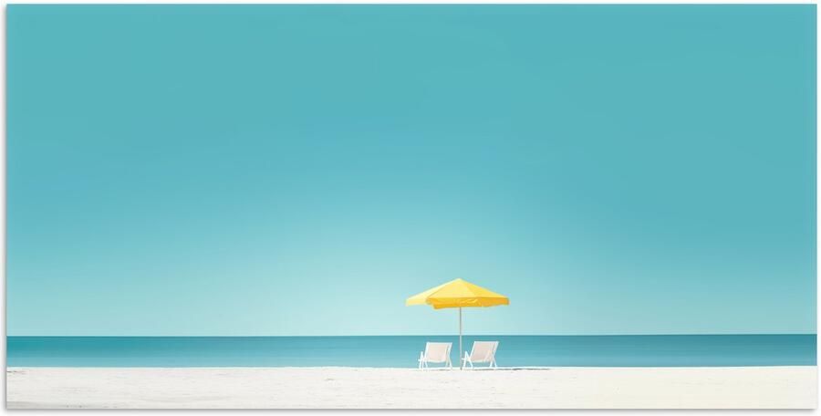 PosterMonkey Poster 120x60 cm Strand Blauwe lucht Geel Parasol Posters Kamer decoratie Wanddecoratie woonkamer Muurdecoratie slaapkamer