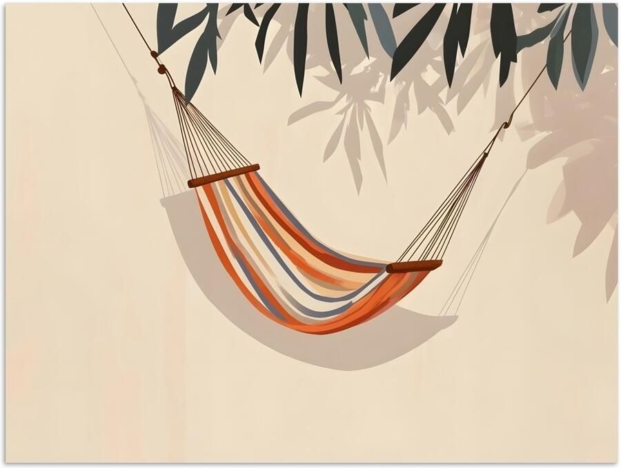 PosterMonkey Poster 120x90 cm Hangmat Kleurrijk Bladeren Schaduw Posters Kamer decoratie Wanddecoratie woonkamer Muurdecoratie slaapkamer