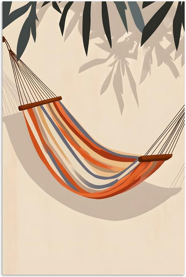 PosterMonkey Poster 20x30 cm Hangmat Kleurrijk Bladeren Schaduw Posters Kamer decoratie Wanddecoratie woonkamer Muurdecoratie slaapkamer