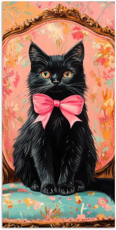 PosterMonkey Poster 80x160 cm Kat Roze Stoel met bloemenmotief Posters Kamer decoratie Wanddecoratie woonkamer Muurdecoratie slaapkamer