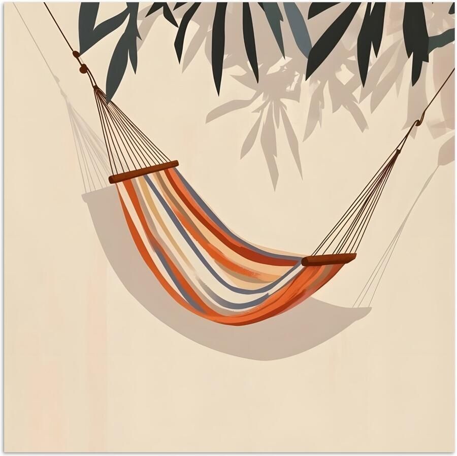 PosterMonkey Poster 50x50 cm Hangmat Kleurrijk Bladeren Schaduw Posters Kamer decoratie Wanddecoratie woonkamer Muurdecoratie slaapkamer