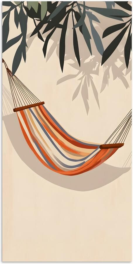 PosterMonkey Poster 75x150 cm Hangmat Kleurrijk Bladeren Schaduw Posters Kamer decoratie Wanddecoratie woonkamer Muurdecoratie slaapkamer