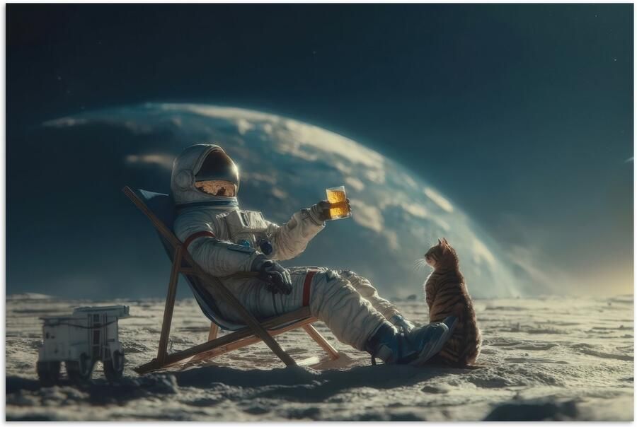 PosterMonkey Poster 30x20 cm Astronaut Kat Glas Stoel Posters Kamer decoratie Wanddecoratie woonkamer Muurdecoratie slaapkamer