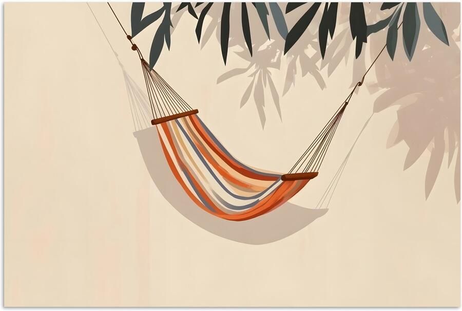 PosterMonkey Poster 120x80 cm Hangmat Kleurrijk Bladeren Schaduw Posters Kamer decoratie Wanddecoratie woonkamer Muurdecoratie slaapkamer