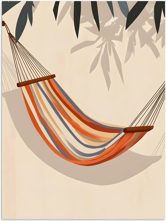 PosterMonkey Poster 120x160 cm Hangmat Kleurrijk Bladeren Schaduw Posters Kamer decoratie Wanddecoratie woonkamer Muurdecoratie slaapkamer XXL