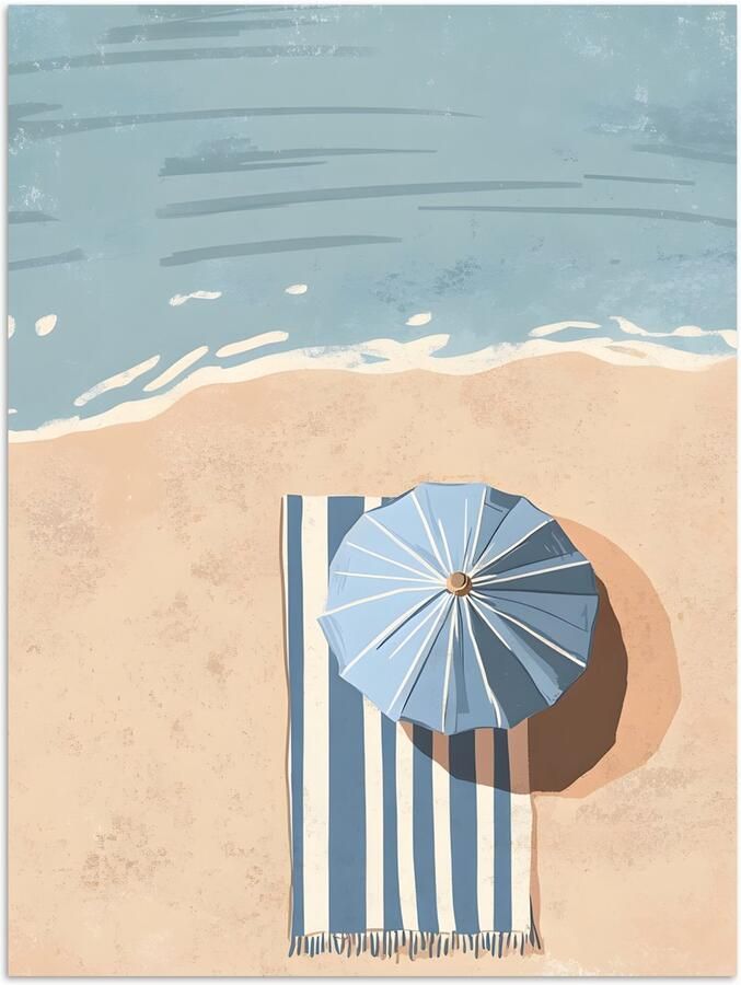 PosterMonkey Poster 30x40 cm Strandlaken Strepen Parasol Strand Posters Kamer decoratie Wanddecoratie woonkamer Muurdecoratie slaapkamer