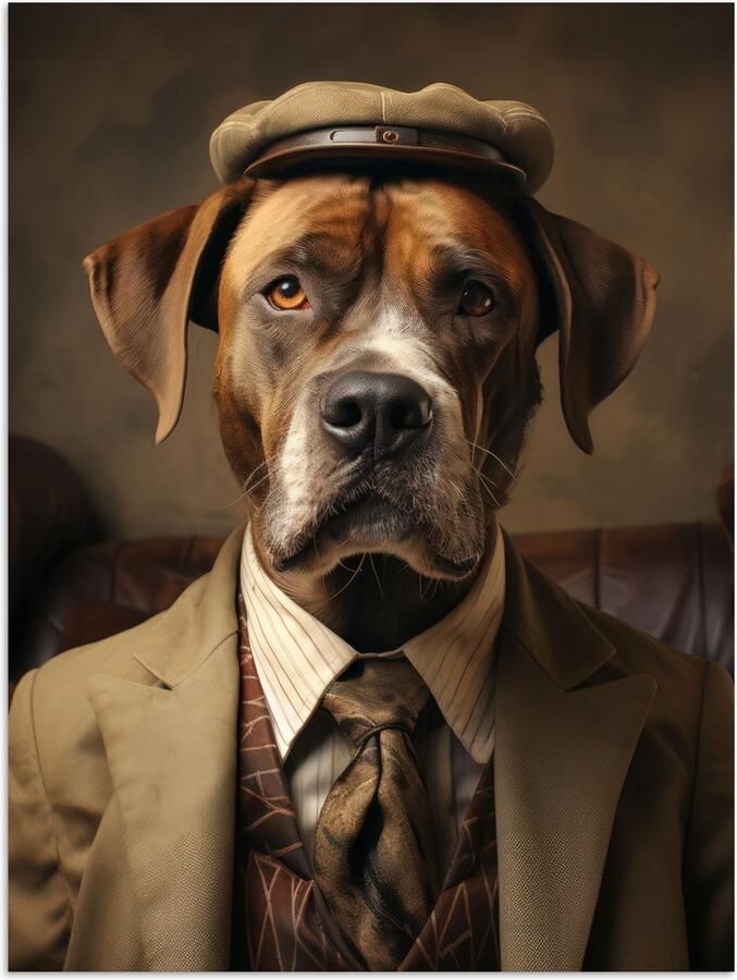 PosterMonkey Poster 60x80 cm Vintage Hond Hoed Pak Bank Bruin Posters Kamer decoratie Wanddecoratie woonkamer Muurdecoratie slaapkamer
