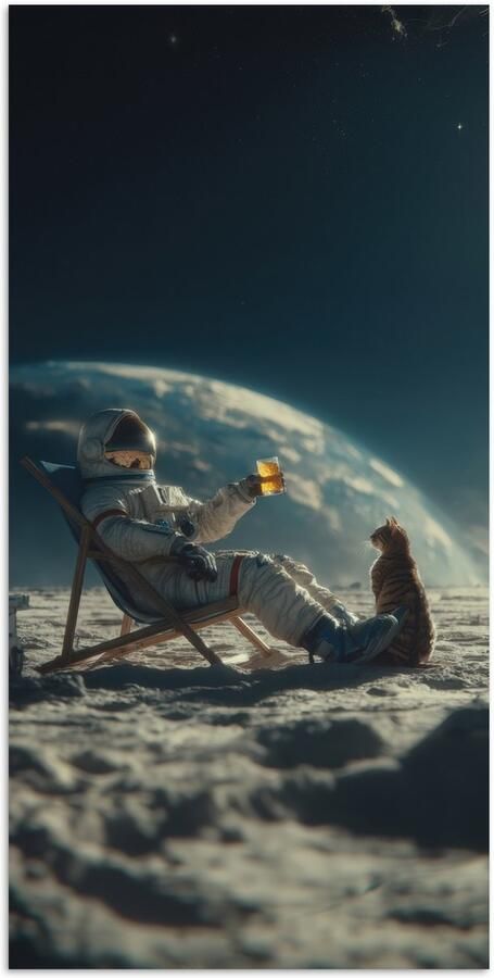 PosterMonkey Poster 80x160 cm Astronaut Kat Glas Stoel Posters Kamer decoratie Wanddecoratie woonkamer Muurdecoratie slaapkamer