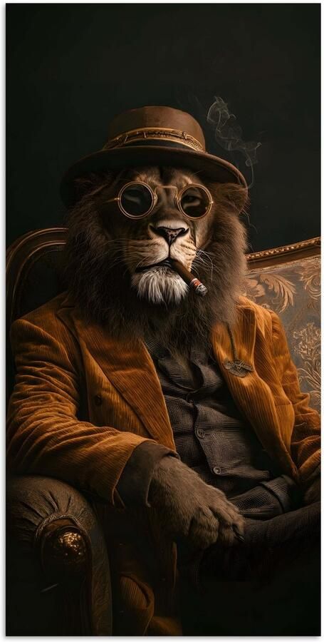 PosterMonkey Poster 80x160 cm Bril Leeuw Bank Hoed Posters Kamer decoratie Wanddecoratie woonkamer Muurdecoratie slaapkamer