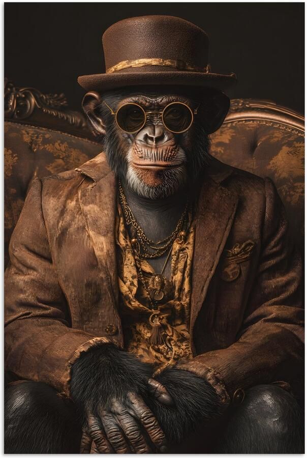 PosterMonkey Poster 80x120 cm Chimpansee Stoel Pak Bruin Posters Kamer decoratie Wanddecoratie woonkamer Muurdecoratie slaapkamer