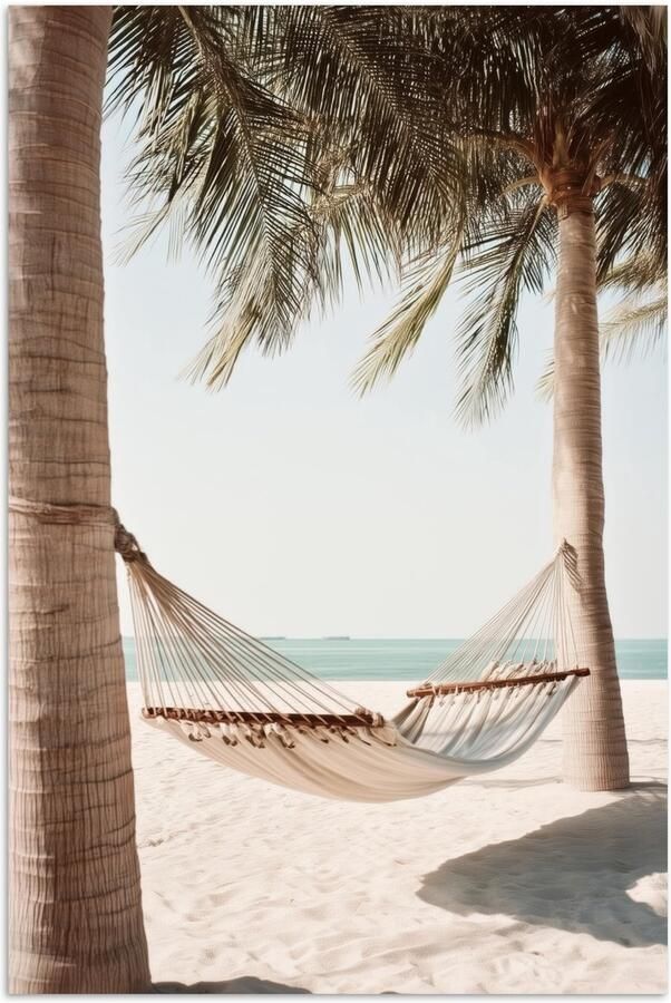 PosterMonkey Poster 120x180 cm Hangmat Palmbomen Strand Zee Posters Kamer decoratie Wanddecoratie woonkamer Muurdecoratie slaapkamer XXL