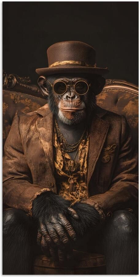 PosterMonkey Poster 80x160 cm Chimpansee Stoel Pak Bruin Posters Kamer decoratie Wanddecoratie woonkamer Muurdecoratie slaapkamer