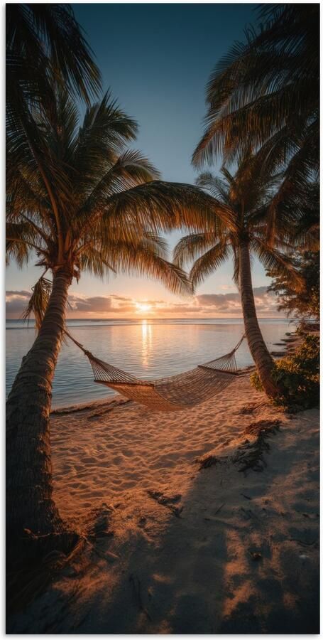 PosterMonkey Poster 60x120 cm Palmbomen Hangmat Strand Zonsondergang Posters Kamer decoratie Wanddecoratie woonkamer Muurdecoratie slaapkamer