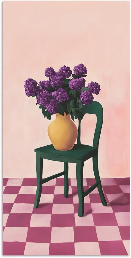 PosterMonkey Poster 60x120 cm Stoel Vaas Bloemen Geblokt Posters Kamer decoratie Wanddecoratie woonkamer Muurdecoratie slaapkamer