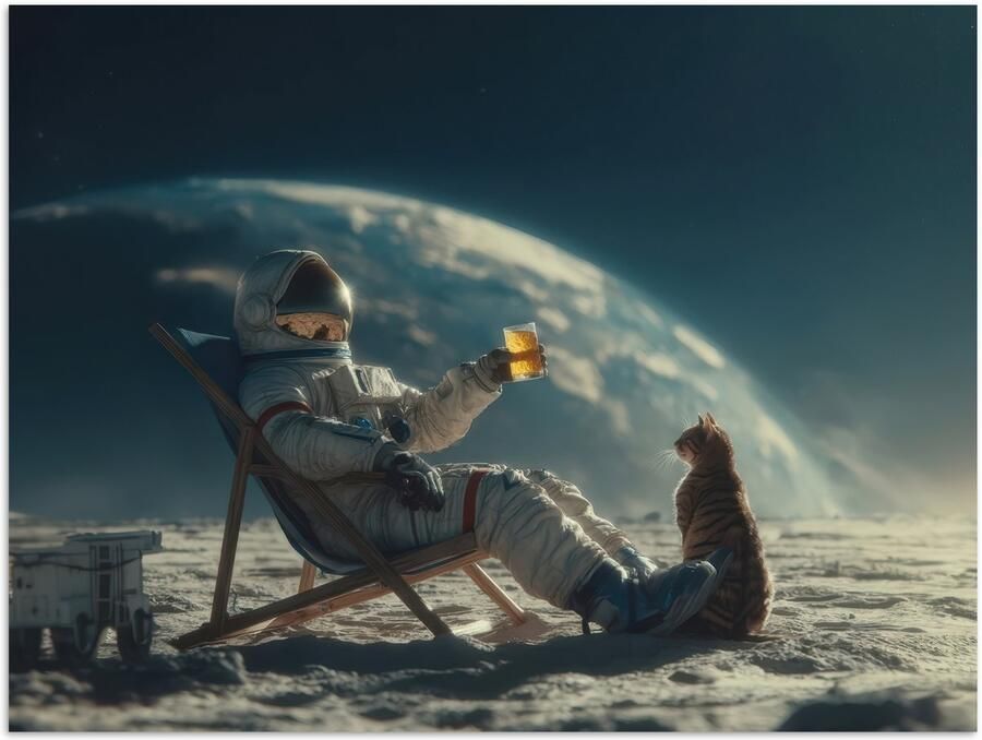 PosterMonkey Poster 160x120 cm Astronaut Kat Glas Stoel Posters Kamer decoratie Wanddecoratie woonkamer Muurdecoratie slaapkamer XXL