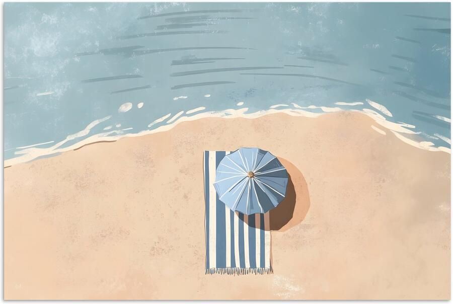 PosterMonkey Poster 30x20 cm Strandlaken Strepen Parasol Strand Posters Kamer decoratie Wanddecoratie woonkamer Muurdecoratie slaapkamer