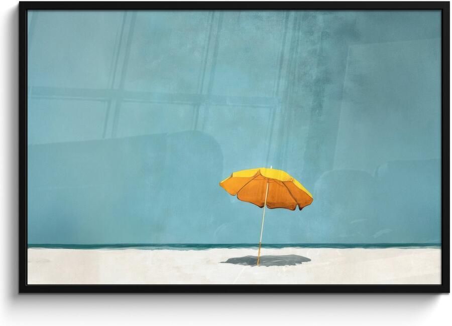 PosterMonkey Poster in lijst Fotolijst 120x80 cm Posters Parasol Geel Strand Zee Posterlijst zwart Decoratie Wanddecoratie woonkamer Muurdecoratie slaapkamer