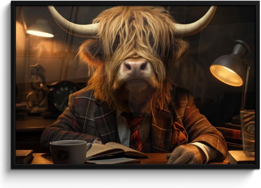 PosterMonkey Poster in lijst Fotolijst 120x80 cm Posters Schotse hooglander Dier Pak Bureau Posterlijst zwart Decoratie Wanddecoratie woonkamer Muurdecoratie slaapkamer