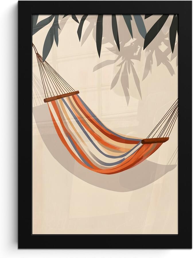 PosterMonkey Poster in lijst Fotolijst 20x30 cm Posters Hangmat Kleurrijk Bladeren Schaduw Posterlijst zwart Decoratie Wanddecoratie woonkamer Muurdecoratie slaapkamer