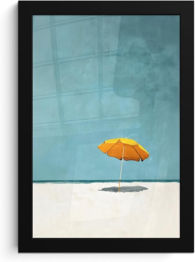PosterMonkey Poster in lijst Fotolijst 20x30 cm Posters Parasol Geel Strand Zee Posterlijst zwart Decoratie Wanddecoratie woonkamer Muurdecoratie slaapkamer