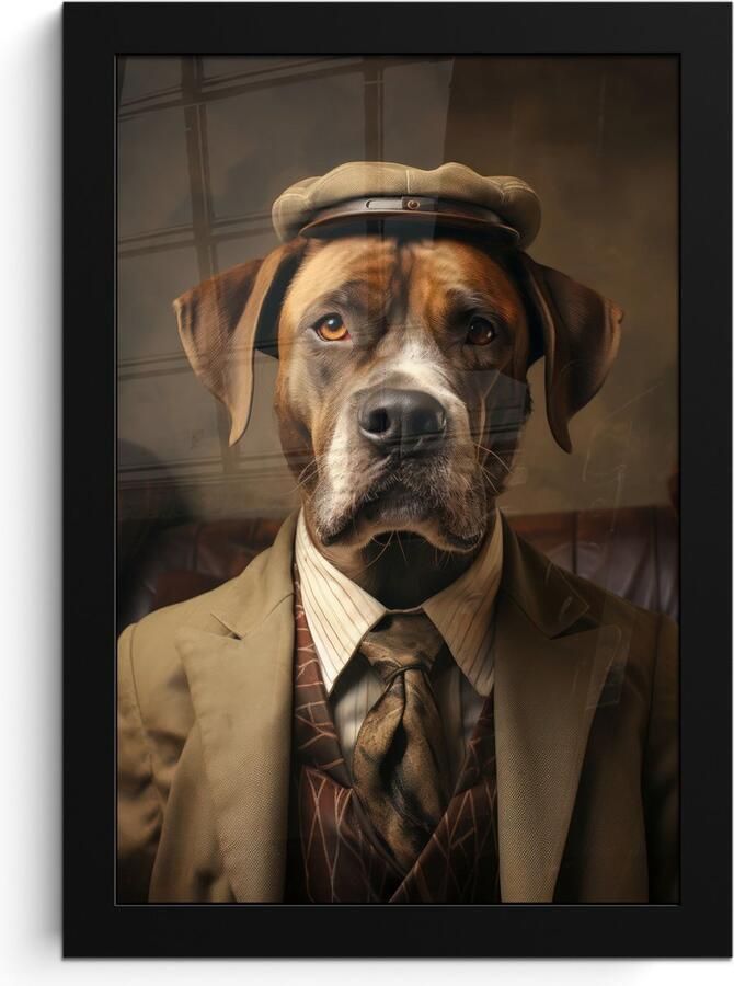 PosterMonkey Fotolijst inclusief poster Posterlijst 20x30 cm Posters Vintage Hond Hoed Pak Bank Bruin Foto in lijst decoratie Wanddecoratie woonkamer Muurdecoratie slaapkamer
