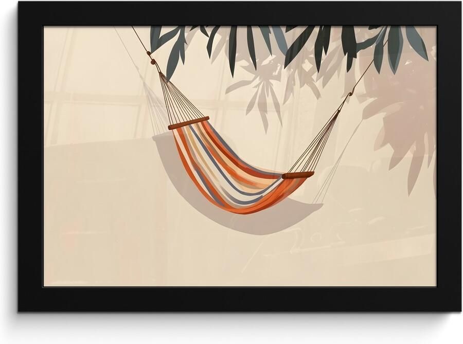 PosterMonkey Poster in lijst Fotolijst 30x20 cm Posters Hangmat Kleurrijk Bladeren Schaduw Posterlijst zwart Decoratie Wanddecoratie woonkamer Muurdecoratie slaapkamer